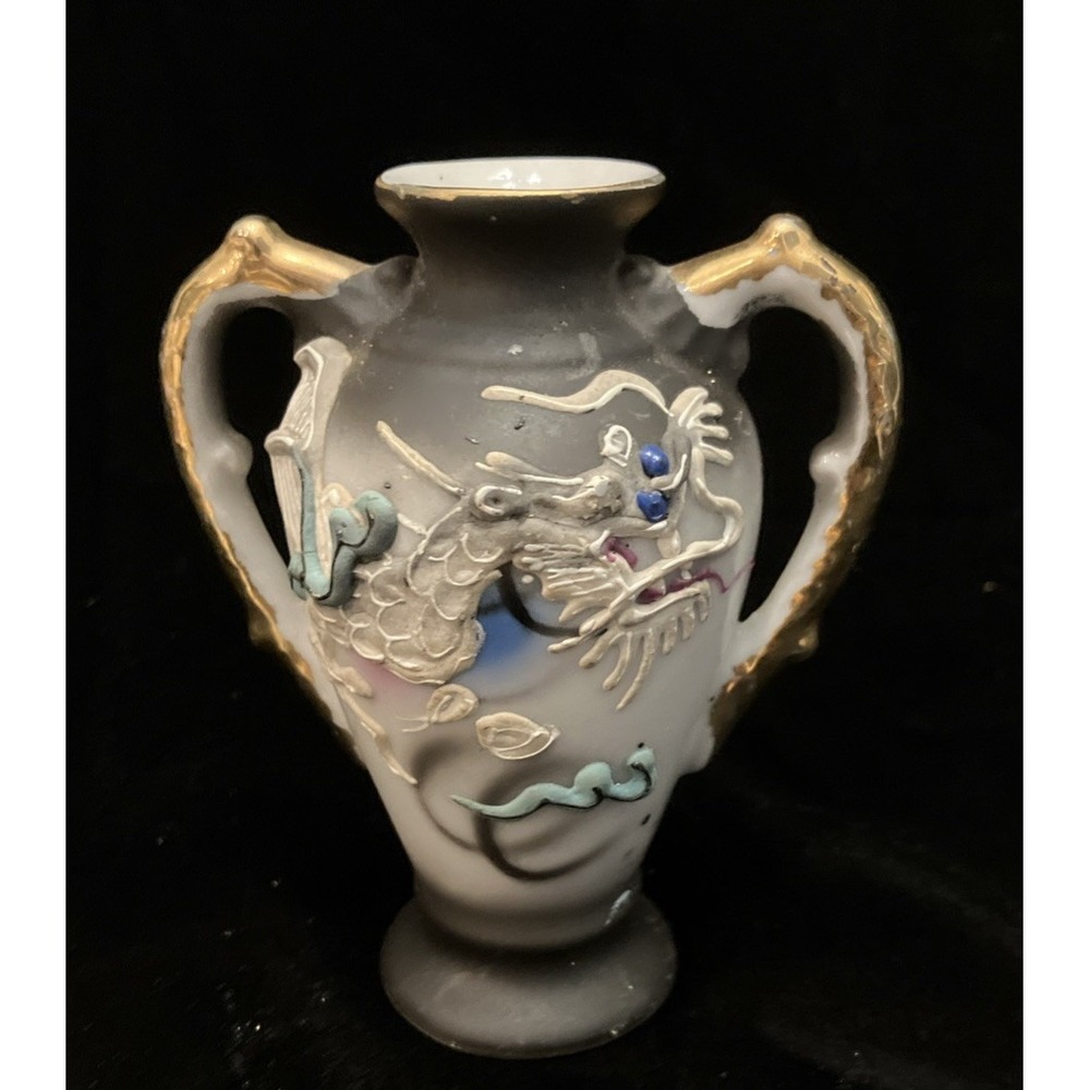 VTG Royal Moriage Dragon Ware Satsuma Mini Urn Vase Hand Painted 3.5" Japan